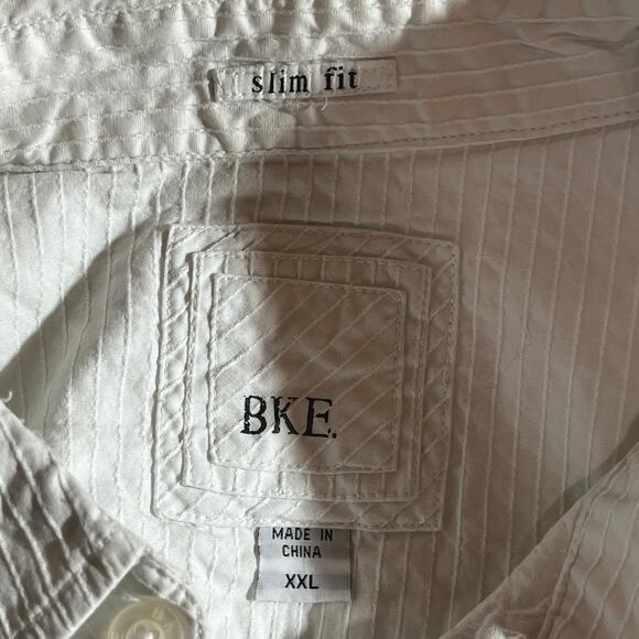 BKE Shirt Mens Size XXL White Long Sleeves Button Up Slim Fit Embroidered Casual - Picture 7 of 10